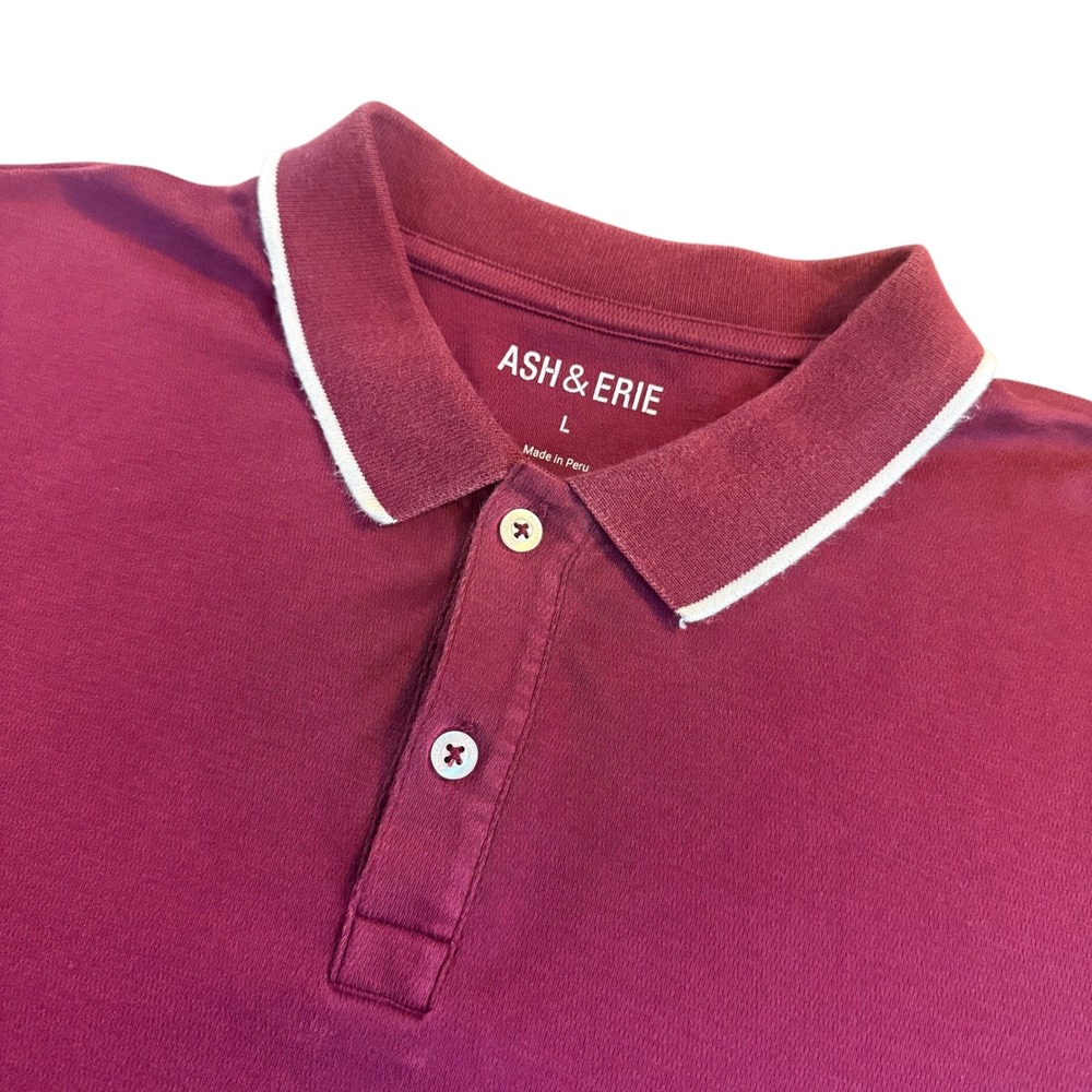 Ash & Erie Mens Large Pima Cotton Blend Polo Shirt Burgundy Maroon Short Sleeve